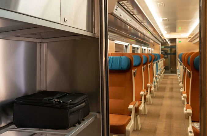 Looking down seated coach onboard Caledonian Sleeper