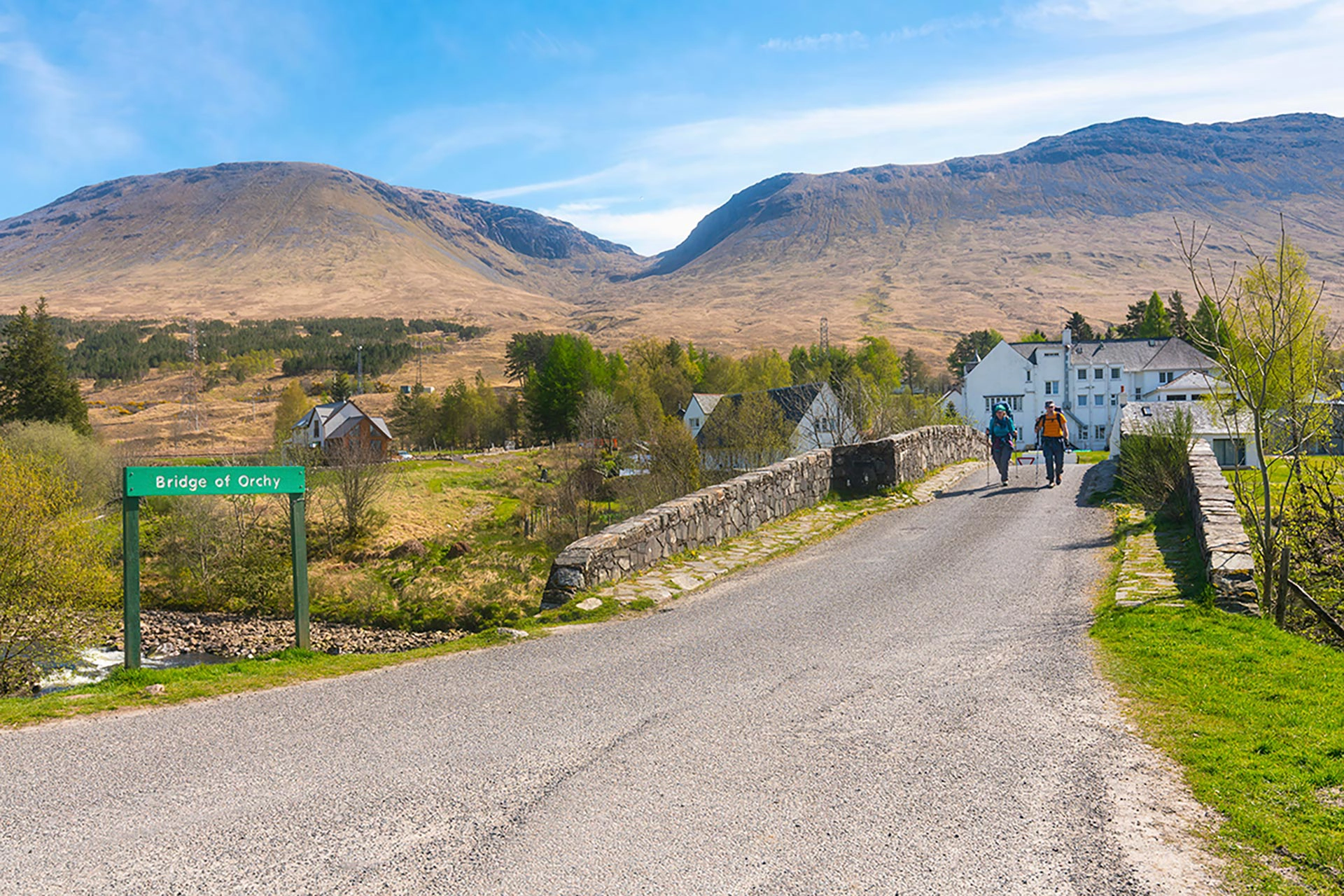 People walking on West Highland Way at Bridge of Orchy